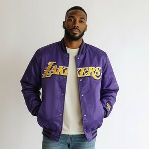 Los Angeles Lakers Satin Bomber Jacket Purple Gold NBA Ultra Game Men’s XL